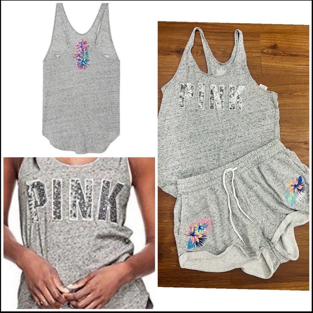 VS PINK HIBISCUS BLING TANK /
SHORTS SET M
